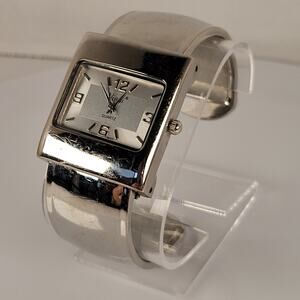 Vivani Silver Quartz Watch with Stainless Steel Cuff Bracelet Polished Finish